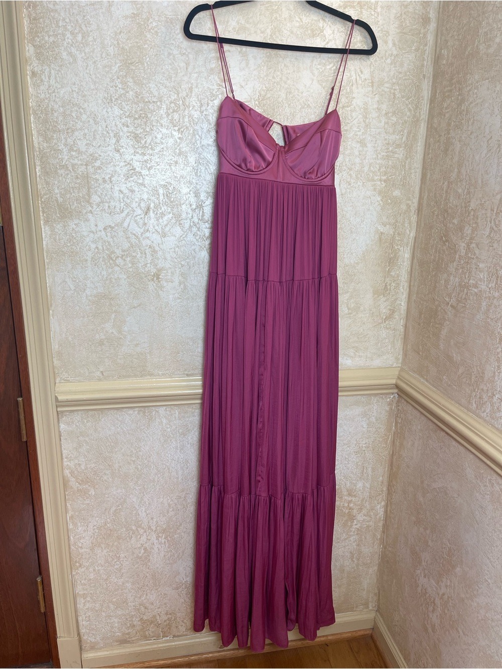 Free People Freya Berry Pink Satin Corset Tiered Maxi Dress M Coquette Fairycore - Picture 4 of 16